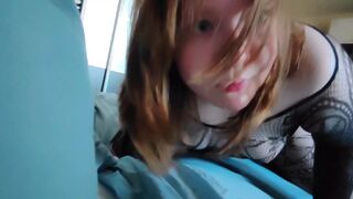 Girl Rides a Dildo on Her Parents Bed