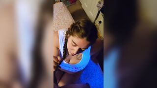 Submissive wife worships masters cock and takes facial