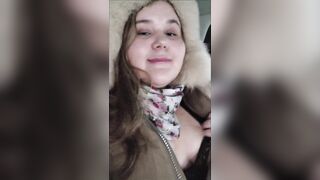 Chubby Cutie with Huge Tits Masturbates in a Cab in the Backseat - 2 image