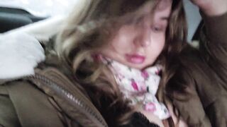 Chubby Cutie with Huge Tits Masturbates in a Cab in the Backseat - 5 image