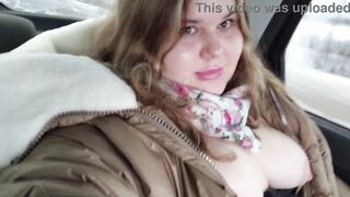 Chubby Cutie with Huge Tits Masturbates in a Cab in the Backseat - 6 image