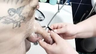 Bitch jerks off my hard soapy cock until I cum - 1 image