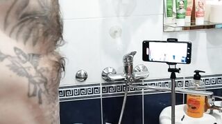 Bitch jerks off my hard soapy cock until I cum - 2 image