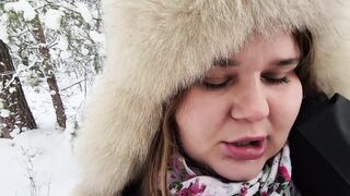 Hard fuck in the snowy woods - steam coming out of her pussy along with cum - 3 image