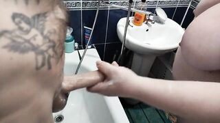mother-in-law shaves my dick and balls in the bathroom and then jerks off to a cumshot - 14 image
