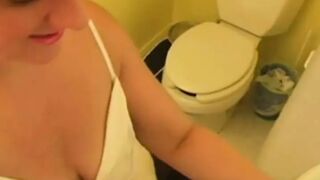 BBW Amateur Jerks Cock In Bathroom - 1 image