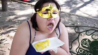 I suck my man's ass, cock and balls, extract a lot of cum and eat it with pineapple in public - 15 image