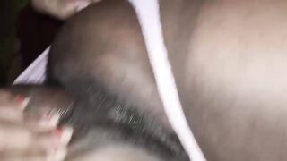 My naughty stepfather lies on my bed and tries to eat my tight virgin ass.