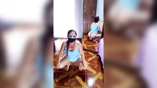 Undressing, blue dress and printed panties - 4 image