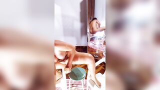 Hugging on the chair, playing nice with a big 30X5 dildo in her pussy