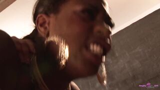 Voluptuous Ebony Deep Throats Two Cocks Before Taking Them in Her Tight Pussy