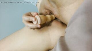 Horny mom using dildo beads to fuck wet creamy pussy