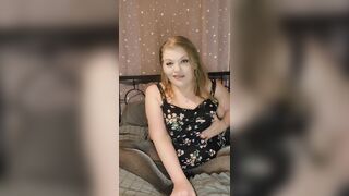 Sexy fat girl plays with shaved wet pussy in see through tights and dress - 3 image