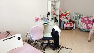 Mother-in-law vacuums the room naked