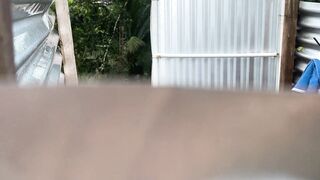 Pervert Tapes Through Hole Outdoor Dressing Room