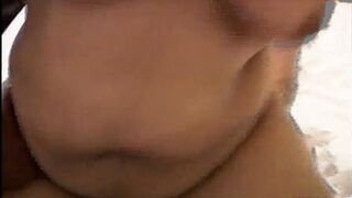 Fat ebony squeeze balls of a black guy and rides his big dick POV