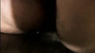 Fat ebony squeeze balls of a black guy and rides his big dick POV