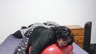 Clown girl Blowing up and popping huge balloon - 12 image