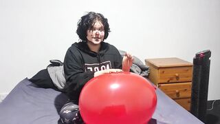 Clown girl Blowing up and popping huge balloon - 15 image