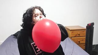 Clown girl Blowing up and popping huge balloon - 3 image