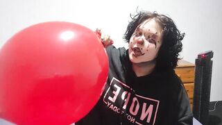 Clown girl Blowing up and popping huge balloon - 7 image