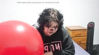 Clown girl Blowing up and popping huge balloon - 9 image