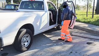 The street cleaner let me clean his cock with my mouth publicly in car - cum in mouth, cum swallow, bust a nut, jerking off, big cum load, fat pussy, massive ass - 3 image