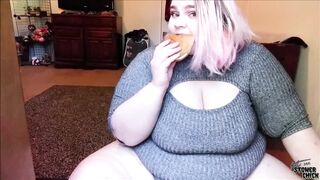 BBW Feedee over eats lots of hamburgers and burps - 10 image