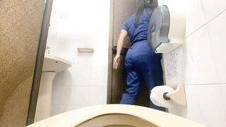 Nurse pissing in the doctor's public bathroom
