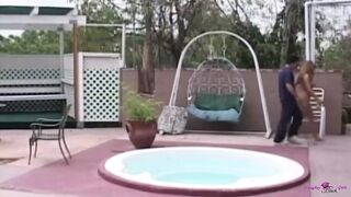 A Beautiful Brunette Outside Enjoys Getting Fucked in an Orgy with Horny Guys