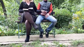Curvy step mother jerks off her step son in the park while reading a book