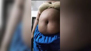 BIG BELLY FETISH AUNTY Playing with big belly an big tits - on paid group call of 5- belly bottom squeezed and big boobs shaking - 1 image