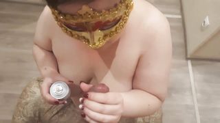 Curvy hotwife sucks her lovers cock with whipped cream - 1 image