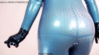 sexy Arya Grander wearing shiny latex clothing and seduce by rubber fetish catsuit for pleasure - 11 image