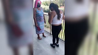 Black Girl Paddles Latina Girl on Balcony for not Cleaning up - 1 image