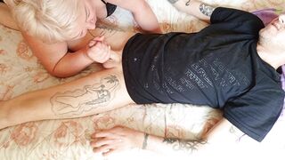 even after ejaculation, the son-in-law's penis is hard