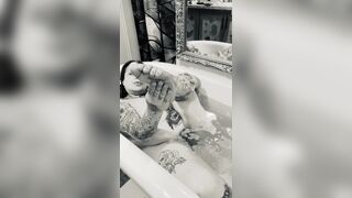Sexy Fat tummy giggling in the bathtub