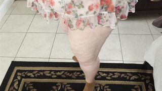 Cleaning lady step into bathroom and showing her giant ass and pussy close up - big fat booty big natural tits milf wet - dress - 4 image