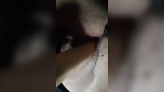 Playing with dildo before sleep, girl's masturbation, pussy close up