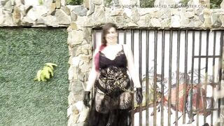 Curvy Mistress jumps on slave thighs - Severe trampling in the Castle