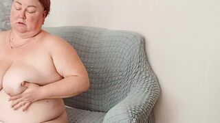 neighbor with big tits caresses herself sucks dick and gets cum on tits