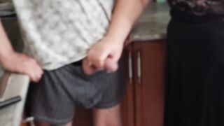 Mother-in-law jerks off to a cumshot before lunch