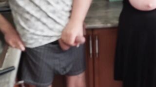 Mother-in-law jerks off to a cumshot before lunch