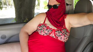 Big juicy ass fat bbw ssbbw wife in car getting fingered by man in public outdoor parking lot - chubby hijab Muslim milf bbc cum - 4 image