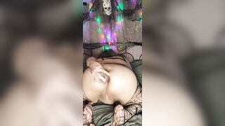 Halloween Special black lipstick solo anal fuck with big clear dildo