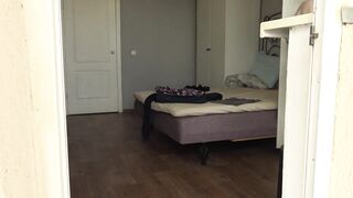 Neighbor watching chubby MILF. Someone else's curvy wife in the bedroom behind the window. Did he jerk off while doing it? Voyeu - 13 image