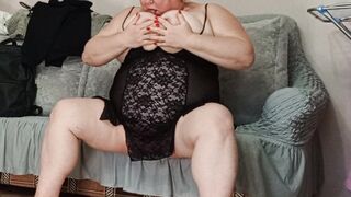 Mother-in-law plays with her tits and pussy with her hands