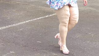 Big juicy fat ass busty white girl black cock blowjob - bbw milf in mini short dress flashing thick curvy booty in public and sex with stranger in car, getting her pussy creampie twice in parking lot outdoor - 15 image