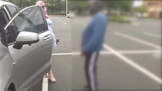 Big juicy fat ass busty white girl black cock blowjob - bbw milf in mini short dress flashing thick curvy booty in public and sex with stranger in car, getting her pussy creampie twice in parking lot outdoor - 5 image