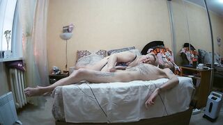 Stepmom looks at the cum flowing from the penis after a deep blowjob